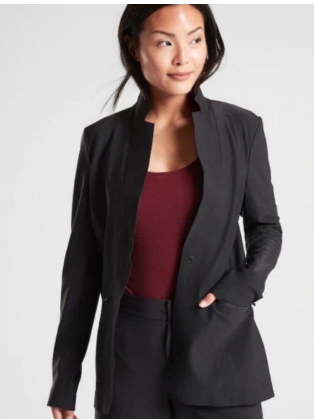 Athleta Black Tailored Blazer with Stand Collar Sz. ST